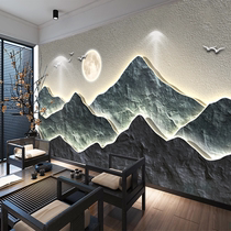 3d Solid New Chinese Tea Room Restaurant Background Custom Floating Wall Paper Office Back with mountain water frescoes