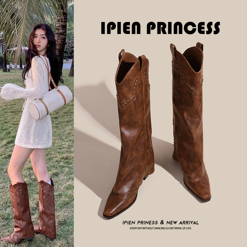 Retro Maillard Long-Leg Boot Women's 2026 Summer New High-Heeled Western Cowboy Boots Thick-Soled Knight Boots