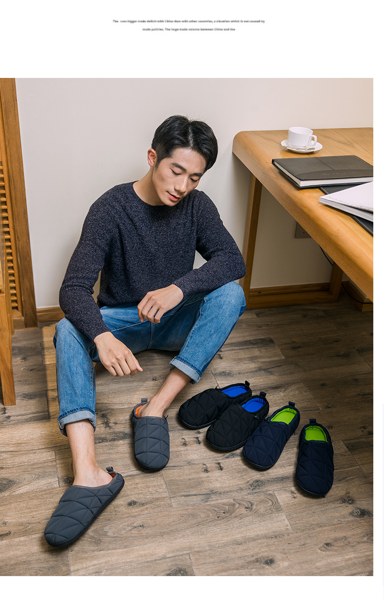 Màu xanh lá cây gió Home cộng dày nhung dép bông ấm đàn ông nhà không trượt mềm có đế dép nam nặng đáy mùa đông trong nhà ấm áp - Trang chủ dép trong nhà