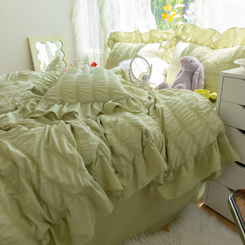 Net red style ins four-piece set girl heart princess wind spring and summer bedding sheets quilt cover washed cotton 1 5 1 8