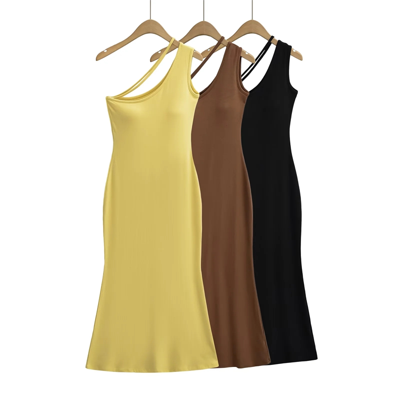 Hot Girl Pure Desire Style Padded Shoulder Strap Dress Women 2024 New Sexy Tight Waist-Hugging Long Skirt