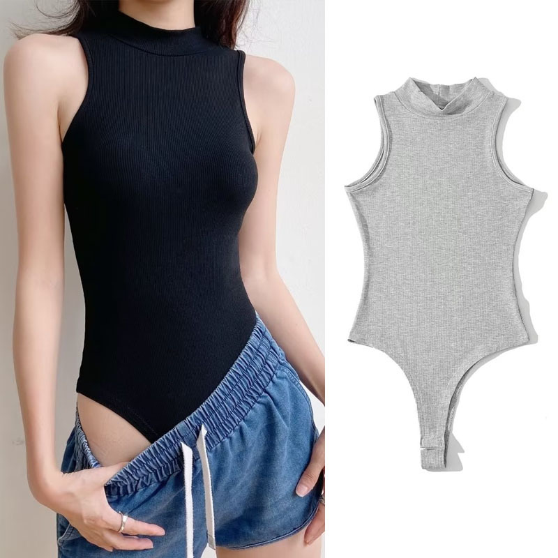 European and American Style High-Neck Jumpsuit for Women, Summer Outfit, Tight-Fitting, Slimming, Sleeveless Tank Top, Trendy One-Piece Top