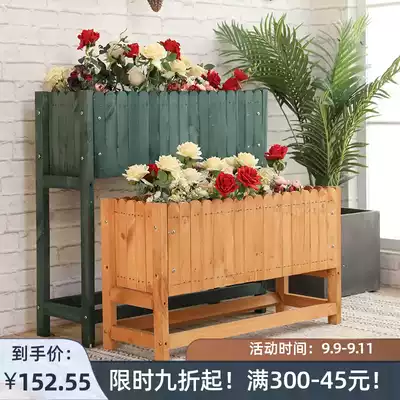 Anti-corrosion wood flower box outdoor rectangular flowerpot long strip courtyard household balcony flower trough wooden planting box garden