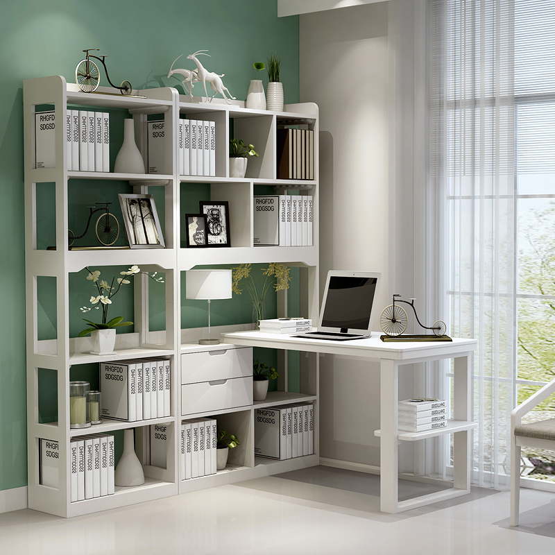 All Solid Wood Desk Bookshelf Combination Bedroom Simple Desk