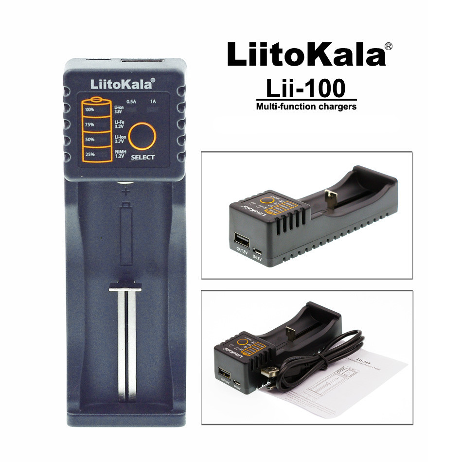 18650 Lithium Battery Universal Charging Single Sink Flashlight Smart LiitoKala Lii-100 USB Charger