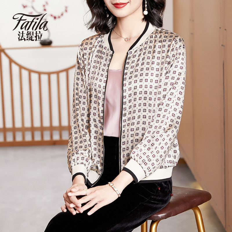 Printing silk coat female short spring and autumn new long sleeve jacket thin fashion baseball suit female