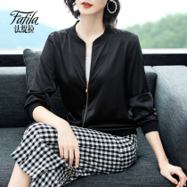 Black short heavy silk jacket womens long sleeve spring and autumn clothing 2021 New loose baseball jacket sunscreen