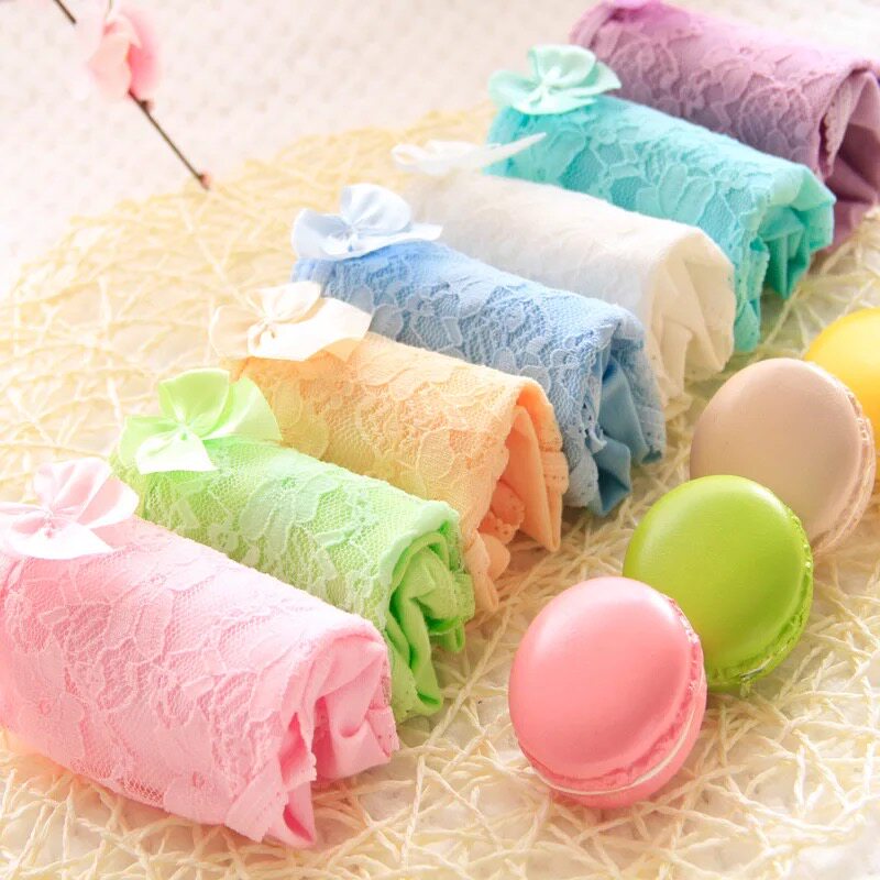 5 pieces of solid color lace translucent sexy panties women's candy-colored cotton young cute women's briefs breathable