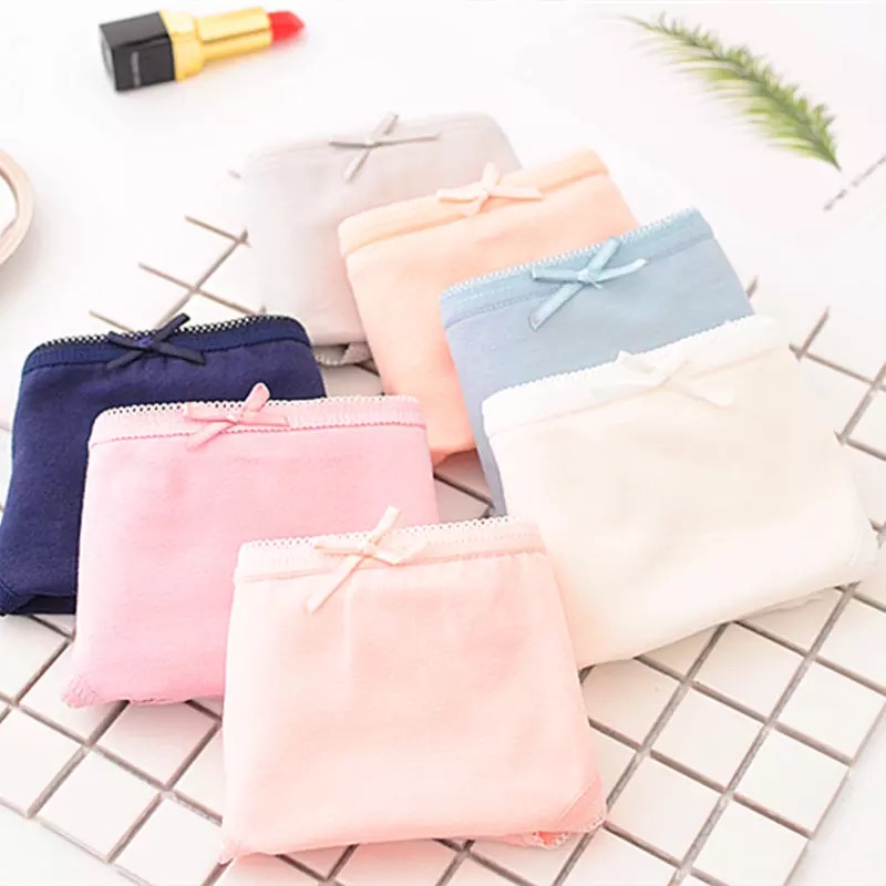5 túi cotton đơn giản đồ lót tươi mềm thoáng khí thấp eo kích thước lớn tóm tắt bông màu rắn bow quần lót thể thao