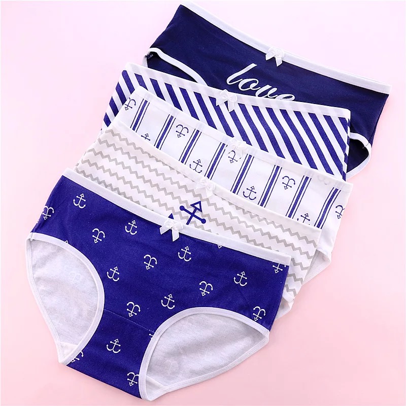 5 bài viết Quần lót sọc neo Quần cotton nữ Quần vừa và eo thấp Cô gái Cotton ngọt ngào Tóm tắt của sinh viên sịp con voi