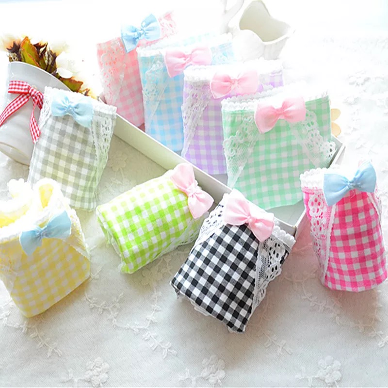 5 kẻ sọc quần lót của phụ nữ cotton thấp eo tóm tắt ren bow dễ thương bông cô gái đồ lót