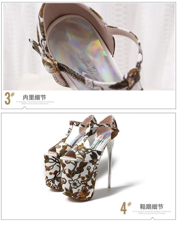 Mùa hè mới cực cao stiletto 19cm 20 cm ghét giày nữ cao hoa retro phong cách quốc gia dép cỡ lớn T