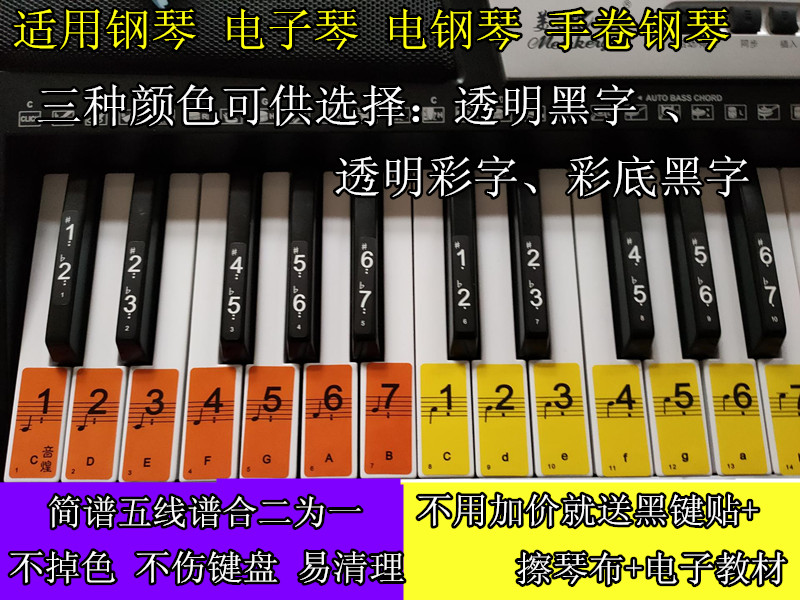 Piano keyboard stickers 88 keys 61 keys 54 keys keyboard hand roll key stickers Staff notation phonetic key stickers