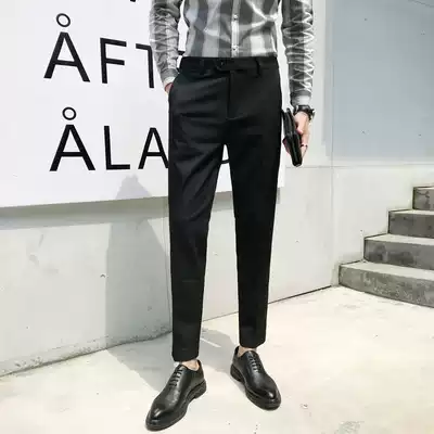 Casual trousers men's slim Korean version of small straight business dress professional professional British youth solid color pendant suit pants