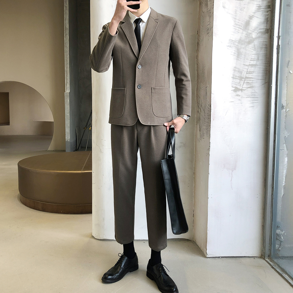 Autumn and winter 2021 new fur in small suits fashion Bust Trend Ruffin and Casual Single Row Buttons West Suit Suit Men