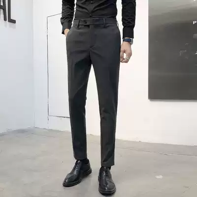 Autumn youth falling feeling pants men's slim feet casual pants dress business British small straight gray suit pants