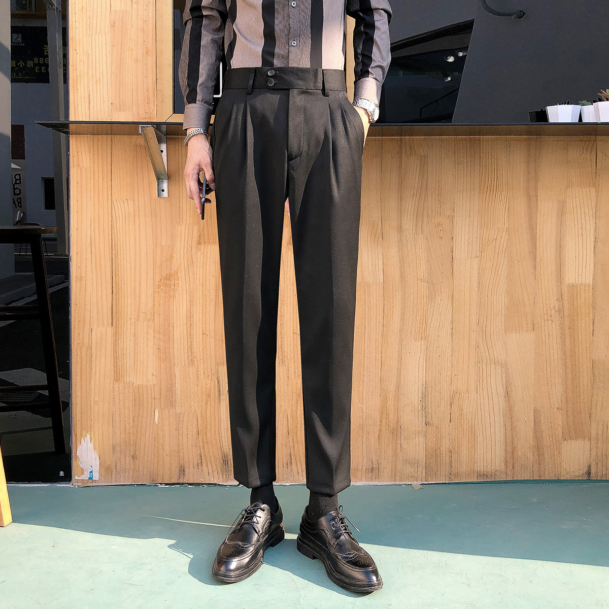 South Korea Napoli high waist trousers men slim business casual pants formal wear versatile small straight suit pants men