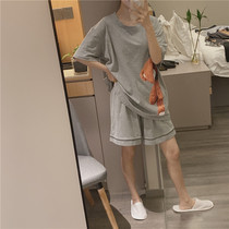 Sweet couple sleepwear thin strip of pure cotton round neckline headsets Cartoon Little Bear Home Suit Big Code 200 Catty Shorts Suit