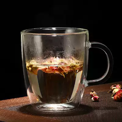 Double-layer anti-scalding transparent glass water cup with handle Model office coffee cup tea cup milk cup creative heat-resistant