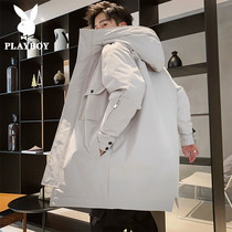 Playboy down jacket mens medium and long 2020 new Korean version of the trend thickened tooling trend mens winter coat