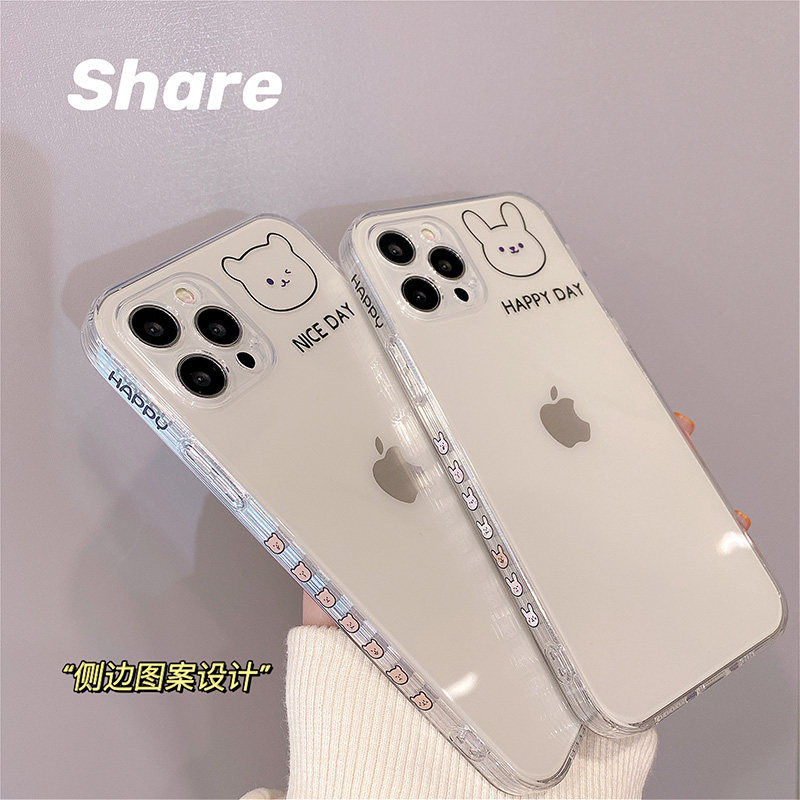 Side transparent soft shell for Apple 13 11Pro Max mobile phone case iPhonex xr xs female 12mini silicone case 7 8plus cute card