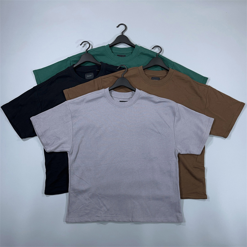 Pacsun American-Style Men's Letter Embroidery Loose Fit Large Size Terry Cloth Crew Neck Short Sleeve Cotton T-Shirt