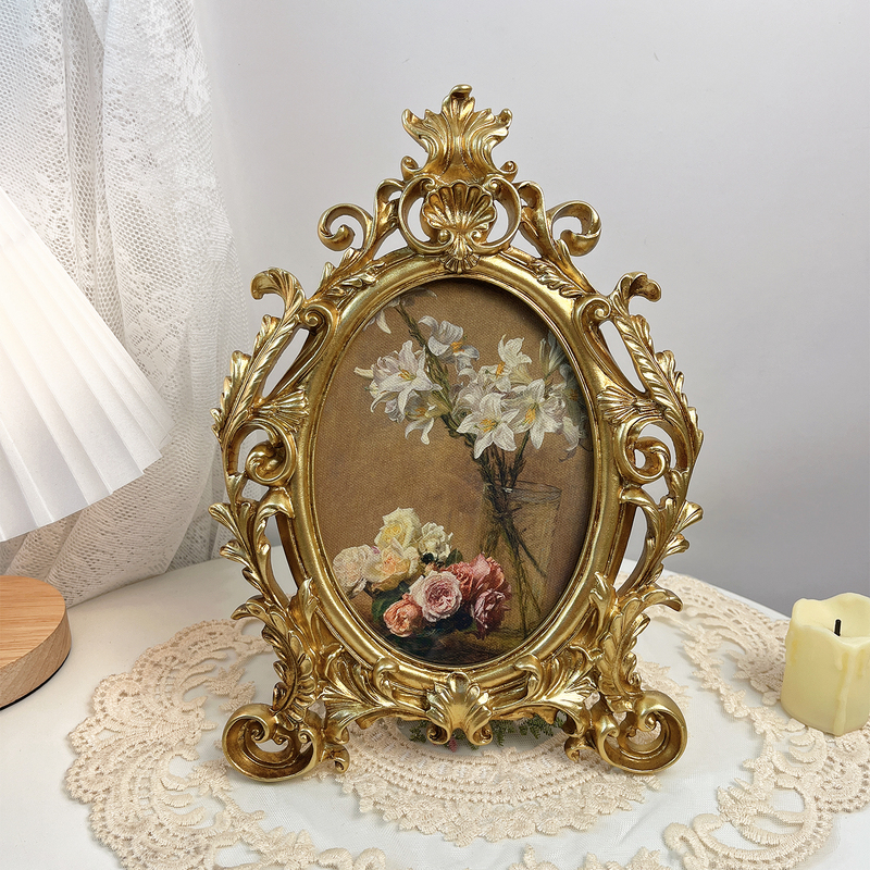 Golden Retro French-Style 7inch Classical Light Luxury Photo Frame Piano Stand Living Room Entrance Table Decoration Painting