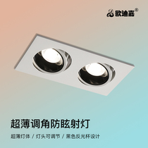 Spotlight led embedded ultra-thin anti-glare adjustable corner double head home living room dining room dining room No main lamp Skylight