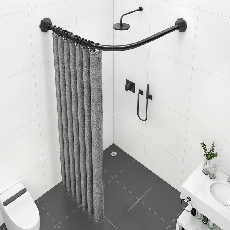 No punching arc rod makeup room waterproof shower curtain set U-shaped bath shower room partition bathroom hanging curtain L pull