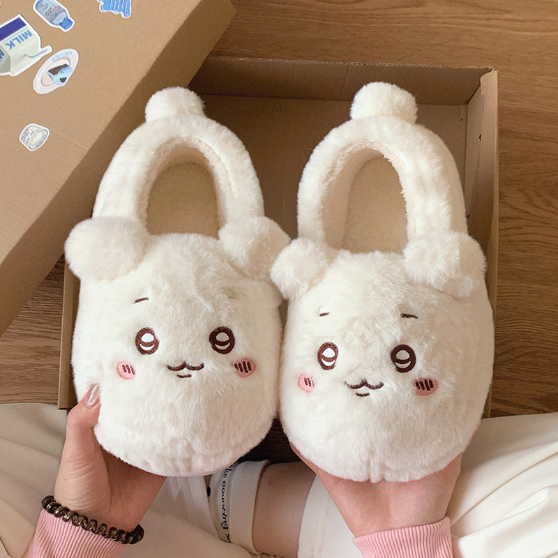 Cute Jiyi cotton slippers for women, autumn and winter, thick-soled, non-slip, fully enclosed heel, fleece-lined, warm cotton shoes for swings.