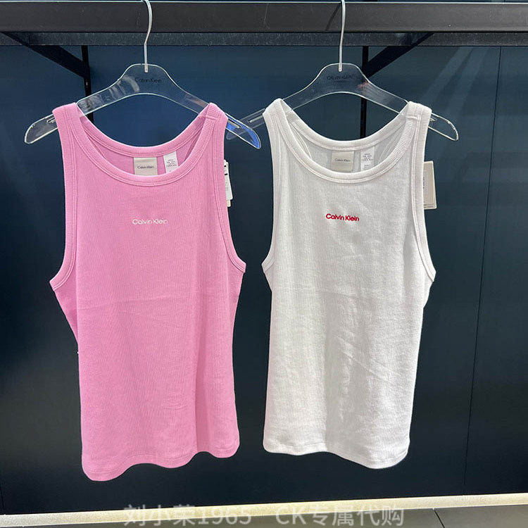 Ck Underwear 25 Autumn Women's Simple Embroidered Ribbed Slim Fit Inner Layer Can Be Worn Outside T-Shirt Homewear Vest Qs7571
