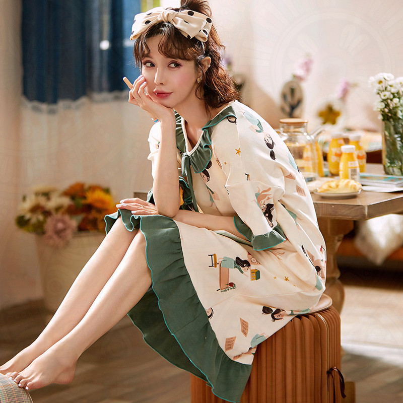 Cotton nightdress women's summer thin short-sleeved loose maternity dress pajamas 2022 new summer home wear