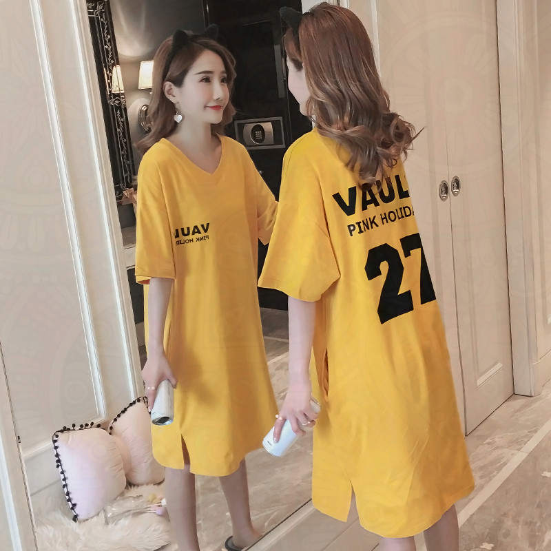 Nightdress women's summer cotton thin section short-sleeved mid-length version casual loose student girl pajamas women 2022 new