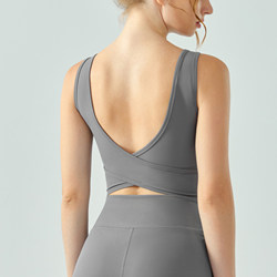 Professional Yoga Wear Wide Shoulder Strap Vest with Chest Pads Integrated Fixed Cup Cross-Back Beautiful Back Sports Fitness Women's Outerwear