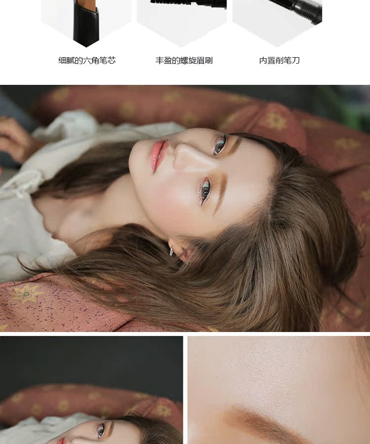 Hàn Quốc chính hãng 3ce đôi đầu hình lục giác bút chì lông mày với bàn chải lông mày không nở không thấm nước và mồ hôi tự nhiên người mới bắt đầu từ lông mày - Bút chì lông mày / Bột / Stick kẻ lông mày innisfree