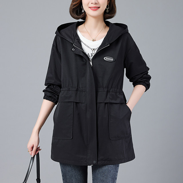 Young Mom Casual Fashion Jacket Loose Women 2023 Spring and Autumn New Size Waist Slimming Mid-Length Windbreaker