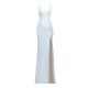 Sexy evening dress high-end white temperament light luxury host banquet dress fishtail slit long skirt bag hip