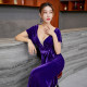 Sexy Deep V Evening Dress Long Banquet Noble and Elegant Purple Velvet Short-sleeved Mermaid Dress Night Women's Dress