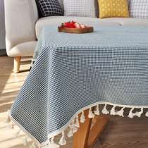  Nordic simple small fresh cotton and linen tablecloth pastoral American coffee table European dining table tassel round tablecloth cover cloth art