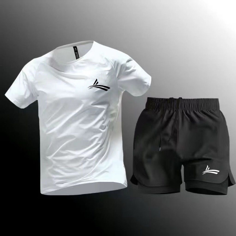 Volan Sports Suit Men's Summer New Quick-Drying Breathable Two-Piece Set Men's Casual Loose Large Size Running Fitness Clothing