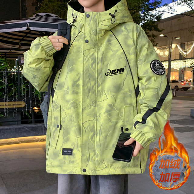 Autumn and Winter Hooded Fleece-Lined Thickened Workwear Jacket for Men, Teenagers, and Students, Windproof and Warm, Outdoor Jacket