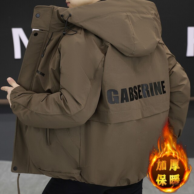 2025 Winter New Short Hooded Workwear Thickened Cotton Jacket Men's Youth Warm Jacket Cotton Jacket