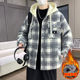 Winter New Hooded Plaid Fleece-Lined Thickened Jacket for Men, Teenagers, and Middle School Students, Warm and Stylish Parka