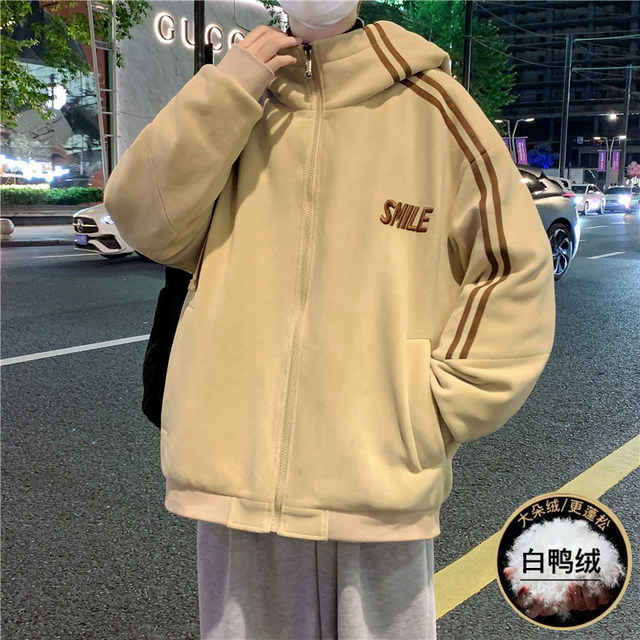 Winter hooded embroidered white duck down Ollie down jacket jacket for male teenagers and high school students warm coat