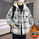 Winter New Hooded Plaid Fleece-Lined Thickened Jacket for Men, Teenagers, and Middle School Students, Warm and Stylish Parka