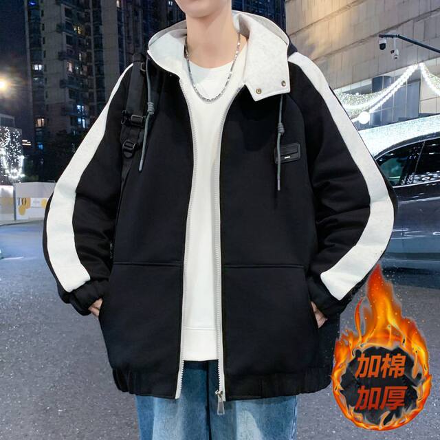 Autumn and winter hooded zipper cardigan cotton thick sweatshirt jacket male teenagers middle school students warm jacket top