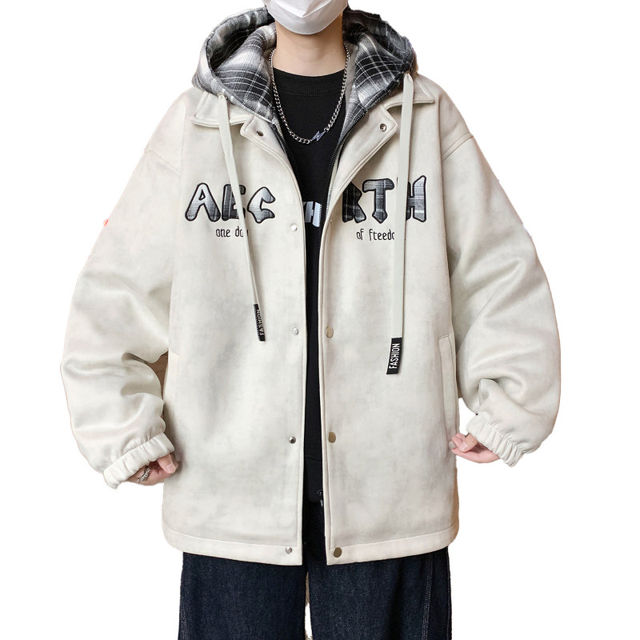 2025 winter hooded Hong Kong style velvet thickened jacket for male teenagers and students warm parka coat