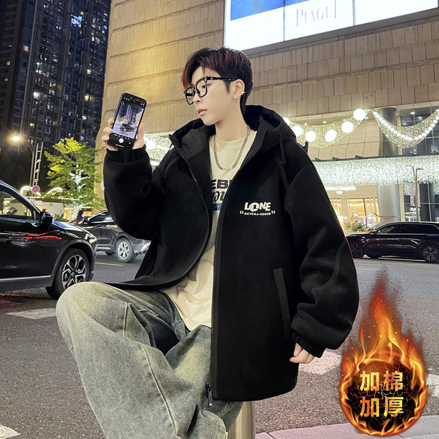 New winter hooded purple cotton thickened Ollie velvet jacket jacket for boys, teenagers and middle school students warm cotton coat