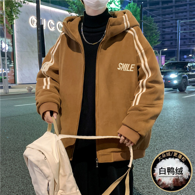 Winter hooded embroidered white duck down Ollie down jacket jacket for male teenagers and high school students warm coat