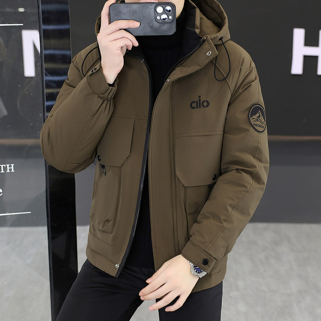 2025 Winter Hooded Personalized Workwear Cotton Jacket for Men, Short Style, Youth Loose Fit, Korean Version, Thickened and Warm Cotton Coat